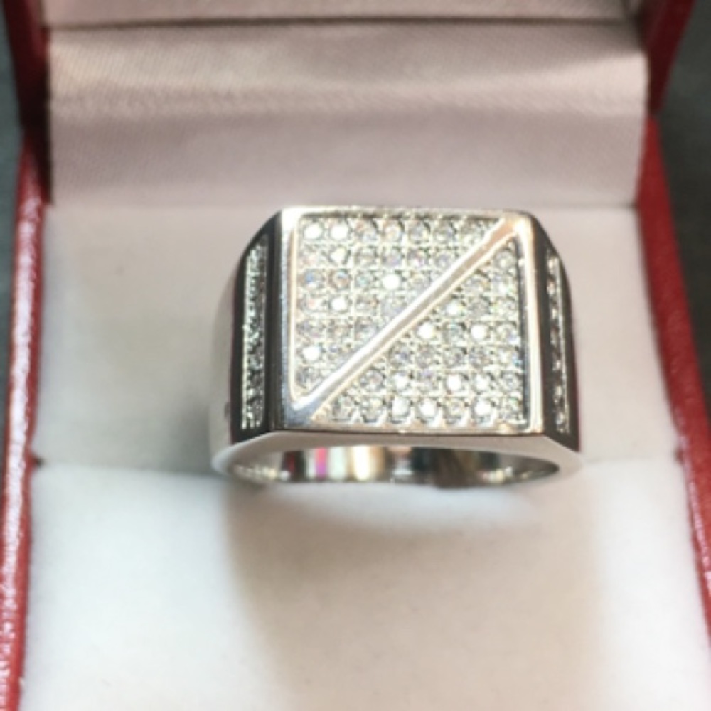 Crystal ring solid Silver Men's BlingBling…